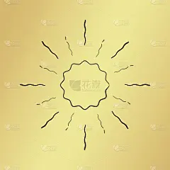 矢量太阳爆发复古手绘潮人复古射线图标模板。金色闪亮的金属纹理背景。径向细墨刷黑漆线。横幅设计爆炸概念