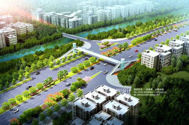 2a皇冠路人行天桥二 人行天桥过街效果图