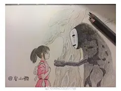 千与千寻和无脸男一起彩铅手绘教程图片 千与千寻和无脸男彩铅图片_www.youyix.com