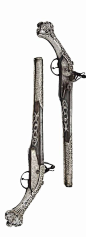 A PAIR OF OTTOMAN 16-BORE SILVER-MOUNTED FLINTLOCK HOLSTER PISTOLS   EARLY 19TH CENTURY