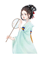 古风人物绿色手绘古风唯美中国风汉服女子人物元素PNG素材