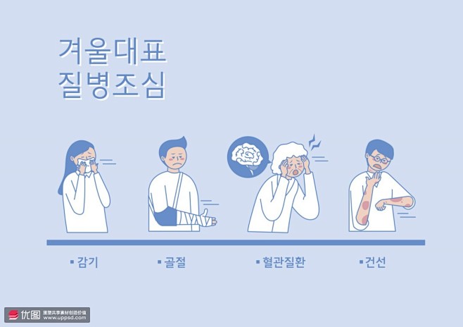 疾病预防 病痛图例 冬日疾病 人物插图插...
