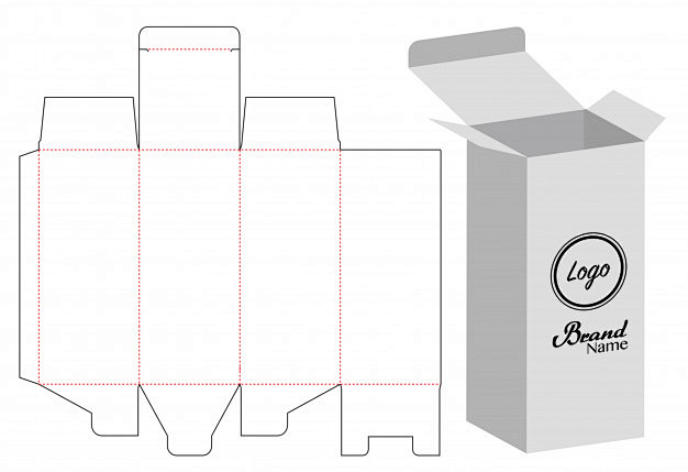 翻盖产品包装盒刀版展开图模板矢量图素材
