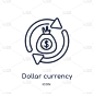 Linear dollar currency icon from Business outline 