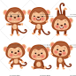 卡通可爱Q版森林小猴子玩耍猴动物背景插画LOGO设计印刷矢量素材-淘宝网