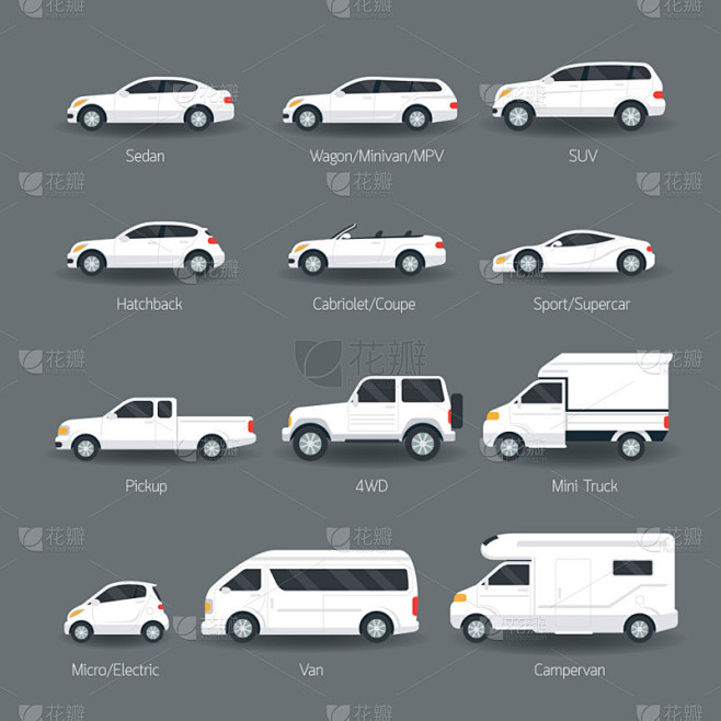 汽车类型和模型对象图标集