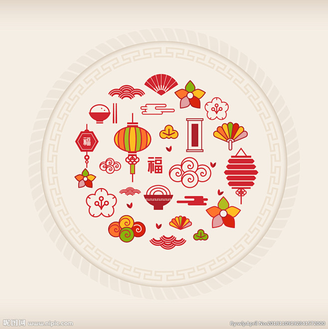 扁平化中国传统节日图标