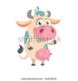 Cartoon cute white spotted cow standing and smiling. Vector illustration of a cow icon mascot isolated on white. Great for print, banner or children book