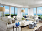 Living Room With Plasterwork Ceiling : Architect Dinyar Wadia advised the homeowners against gilding the living room ceiling, favoring a plasterwork design. A trinity of seating areas, composed of blue and cream Lee Industries sofas and armchairs from  Al