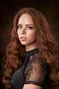 People 1365x2048 Alexander Vinogradov women redhead long hair wavy hair freckles looking at viewer black clothing simple background portrait