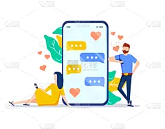 移动应用程序,色彩鲜艳,时尚,扁平化设计,信使,人,男人,男孩,女人,约会