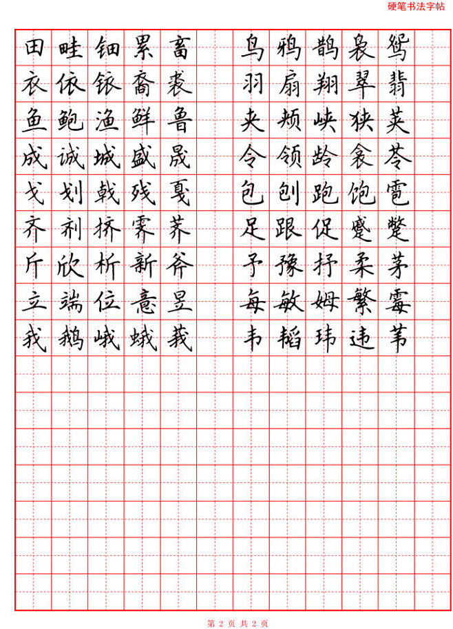 独体字在汉字不同位置的写法不同（田字格版...