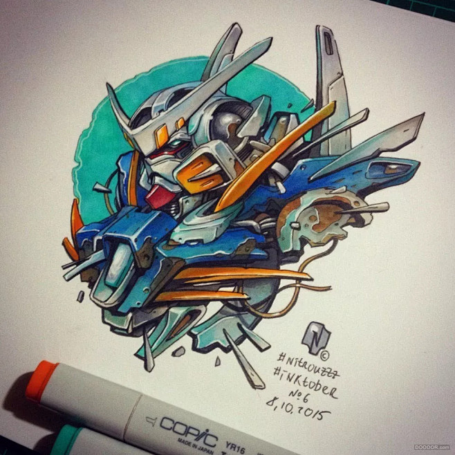 一组超炫酷纸上3D骷髅和机甲插画