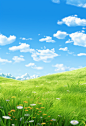 grassy field background photo hd high definition pictures, in the style of whimsical anime, realistic and hyper-detailed renderings, pastoral charm, 32k uhd, flower and nature motifs, realistic rendering, clean and simple designs