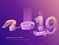 New Year Card 2019 number typography 3d 2.5d illustration isomatric light purple data transform 2019 data digitalization new year card wish card wish new year