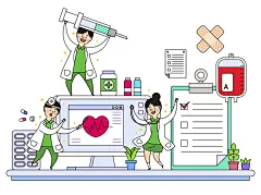 针管|对症下药|分工|明确|团队协作|插图|插画设计