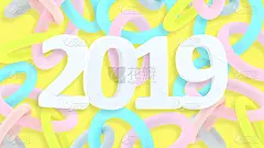 2019年新年壁纸。3 d背景。抽象的三维形状。土猪年。寒假。新年的海报。柔和的。极简主义。时尚现代