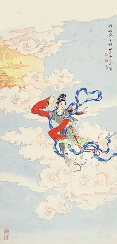 0152嫦娥奔月图 立轴 设色纸本 