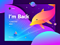 Hello dribbble hiwow dolphin waves universe stars space water illustration graphic gradients colors brenttton