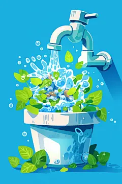 节约用水插画元素