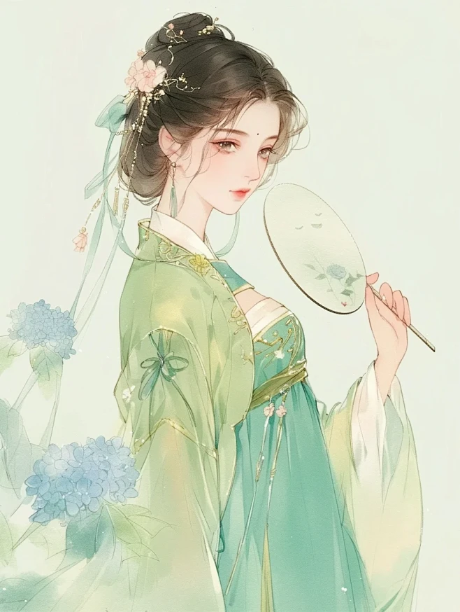 百花系列之绣球仙子｜古风水彩女生插画｜A...