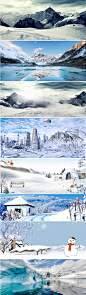 冬季冬天雪山雪地下雪风景banner背景