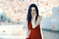 People 2048x1366 women brunette black hair red dress no bra blue eyes skinny leaves pale Alessandro Di Cicco