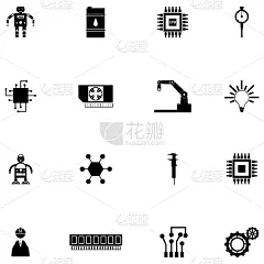 自动的,图标集,分离着色,男孩,可爱的,电子人,金属,制造机器,太空,技术
