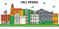意大利波坦察。城市天际线： 体系结构、 建筑物、 街道、 剪影、 风景、 全景、 地标。可编辑的笔画