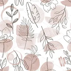 手绘美学植物无缝图案，用于印花，纺织，服装设计。
