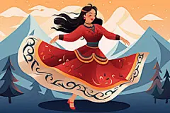 藏族人物舞蹈手绘插画