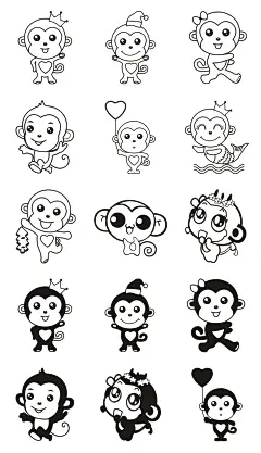 猴子线条单色雕刻激光打标矢量图
