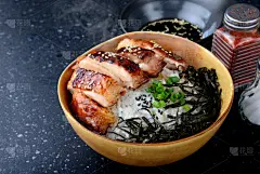 照烧,鸡肉,米,炊具,紫菜,海草,芝麻,餐具,格子烤肉,褐色