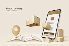 高质量包裹物流快递服务进度通知地图坐标矢量插画素材 Parcel delivery
