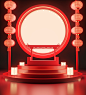 Modern red empty stage chinese festive with light, neon glow, 3d render