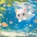 可爱小猫游泳 鱼 电脑壁纸