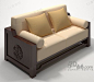 古典中式简约加厚布艺软垫带扶手实木外围沙发 3d模型