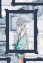 白发· 画框 墙 斜切光 
