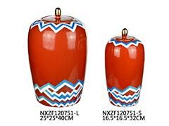 中式现代红色手绘陶瓷罐家居软装饰品新古典...