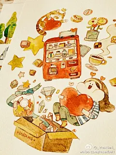 #幸福贩卖机#之前给@堆糖商店 画的手帐内页，已经在堆糖商店上线啦。
另外某人一定要在我拍照的时候秀一下美腿。⊙ω⊙ ​​​​