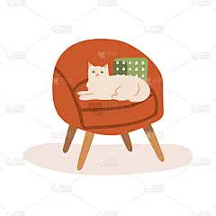斯堪的纳维亚hygge风格的室内与猫。舒适的家具、椅子和家居装饰。舒适的客厅或公寓，不爽的猫躺在椅子