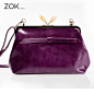 【ZOK】左卡 定制款复古紫色 牛皮大蝴蝶结手拿/单肩包 原创 设计 新款 2013