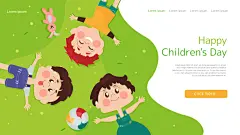 可爱卡通手绘六一儿童节网页海报设计