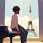 Prompt: black men, playing piano, love white woman, effeil tower, golden ratio, fake detail, trending pixiv fanbox, acrylic palette knife, style of makoto shinkai studio ghibli genshin impact james gilleard greg rutkowski chiho aoshima