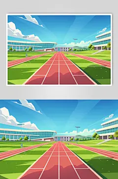 AI数字艺术扁平风校园球场操场插画-众图网