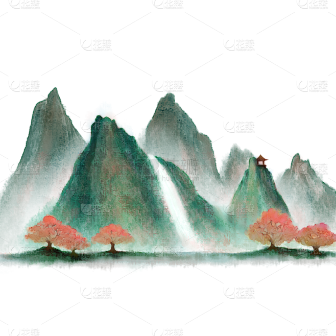 古风山水背景插画素材