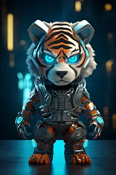 赛博朋克创意立体十二生肖虎动物模型图片