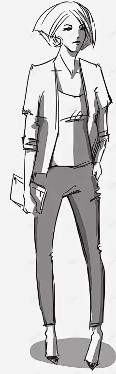 手绘线描模特 页面网页 平面电商 创意素材