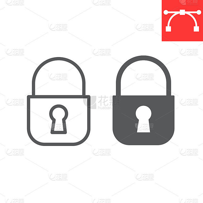 锁线和字形图标，ui和按钮，挂锁符号矢量图形，可编辑笔触线性图标，eps 10。