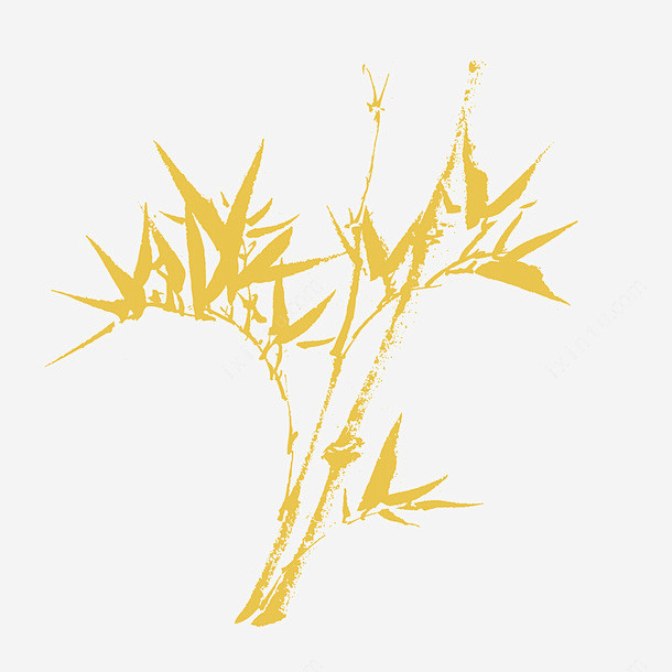 几枝金色竹子带几片竹叶水彩风格_新图网i...